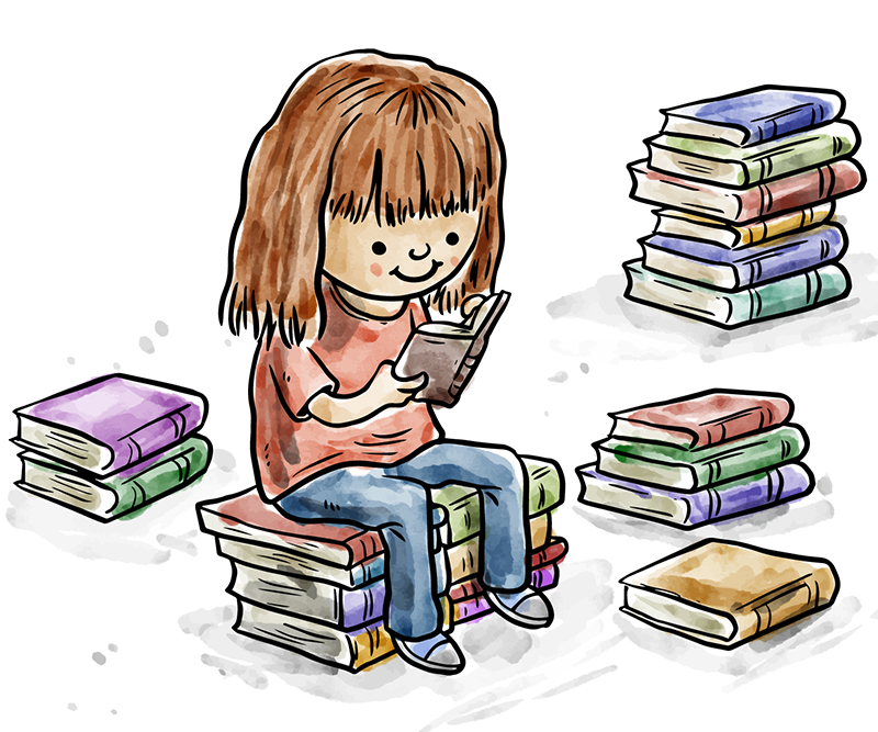 An illustration of a child reading